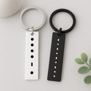 Custom Morse Code Keychain, Stainless Steel Secret Xmas Message, Initial Keyring for Couples, Hidden Message Keyring for Long Distance