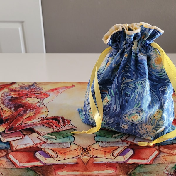 Impressionist dice bag | drawstring bag | reusable gift bag | coin purse | party favor bag