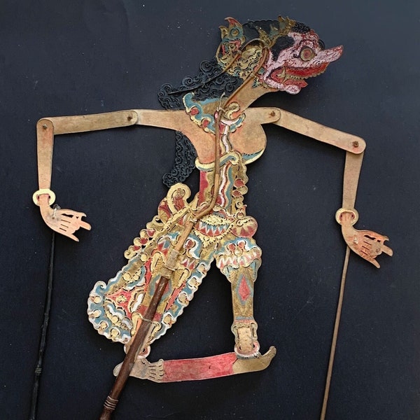 Vintage Wayang Kulit 'Sarpakenaka'  Traditional Shadow Puppet Java Indonesia 20"