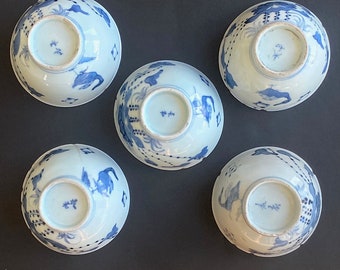 5 Antike Qing Dynastie Blau & Weiß Porzellan Schalen chinesischen Handels nach Indonesien