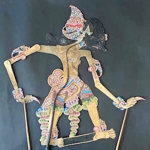 Large Vintage Javanese 1900s Wayang Kulit Painted Leather Shadow Puppet Indonesia Wall Art Home Decor Wall Hangings Wall Display