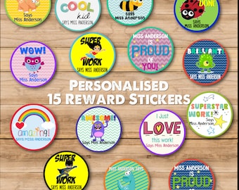 Personalized Teacher Reward Stickers Printable | Classroom Motivation Stickers | Kids Positive Behavior Rewards | Instant Download