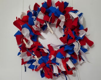 Patriotic Rag Wreath/Candle Ring