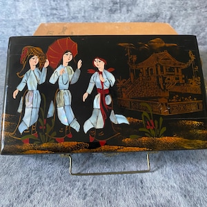 Vintage Asian Lacquer Jewelry Box – Velvet Lined