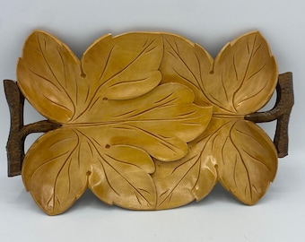 Vintage Acanthus Leaves Hand Carved Wood Tray