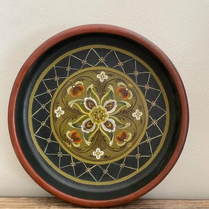 Vintage Scandinavian Rosemaling Hand-Painted Wooden Plate