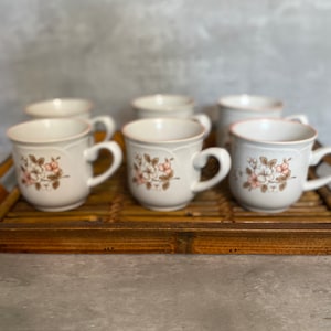 Vintage Floral Peachwood Stoneware Mugs set of 6 Made in Japan