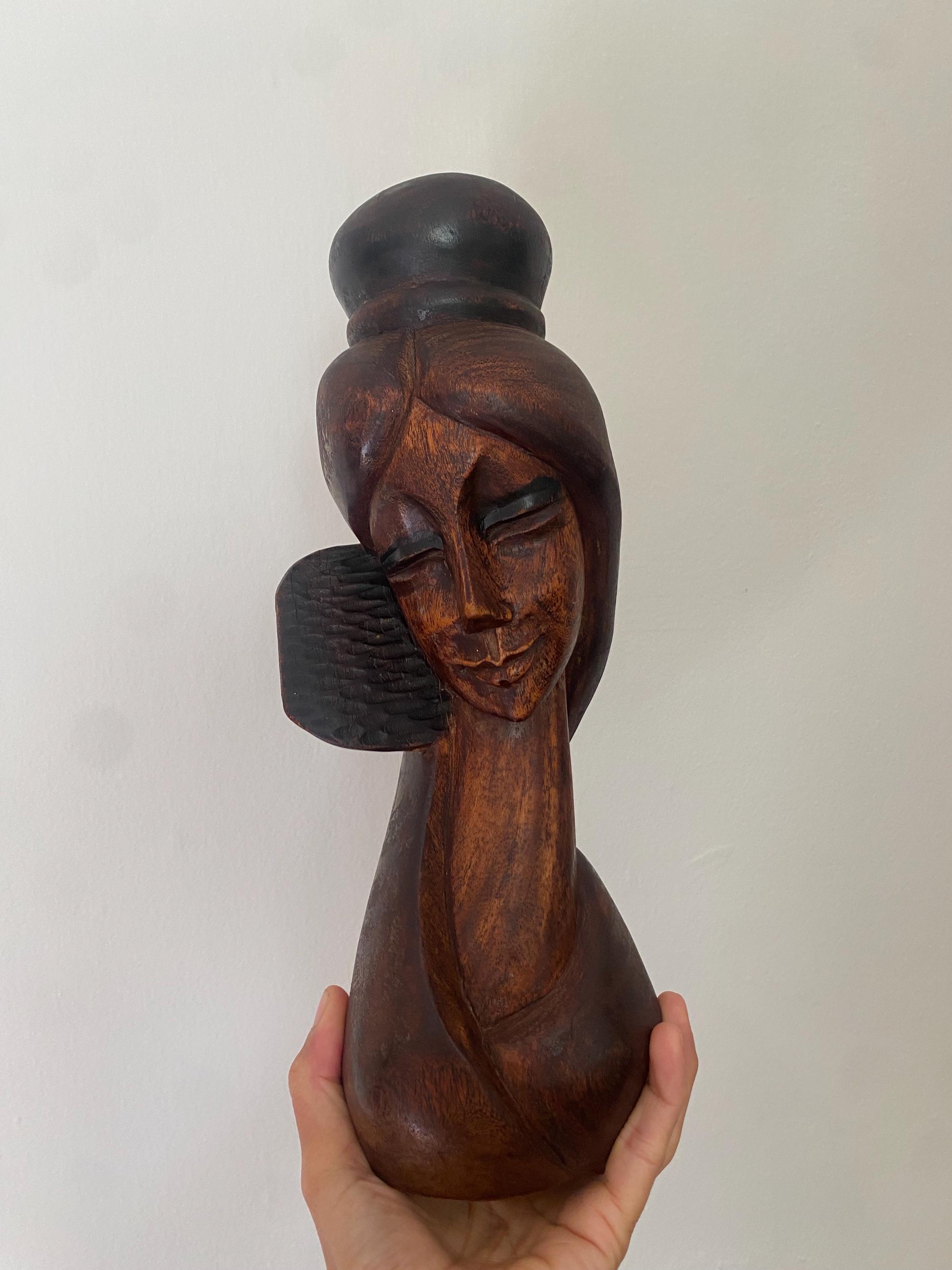 50s ビンテージ 木彫り 彫刻 女性像 胸像 バスト ハンドメイド 当時物 50s ビンテージ 木彫り 彫刻 女性像 胸像 バスト ハンドメイド 当時物