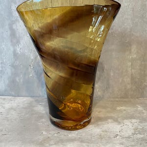 Vintage Italian Optic Swirl Amber Hand-Blown Glass Vase