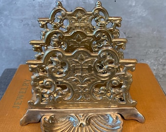 Antique Victorian-Style Ornate  Solid Brass Letter/Napkin Holder