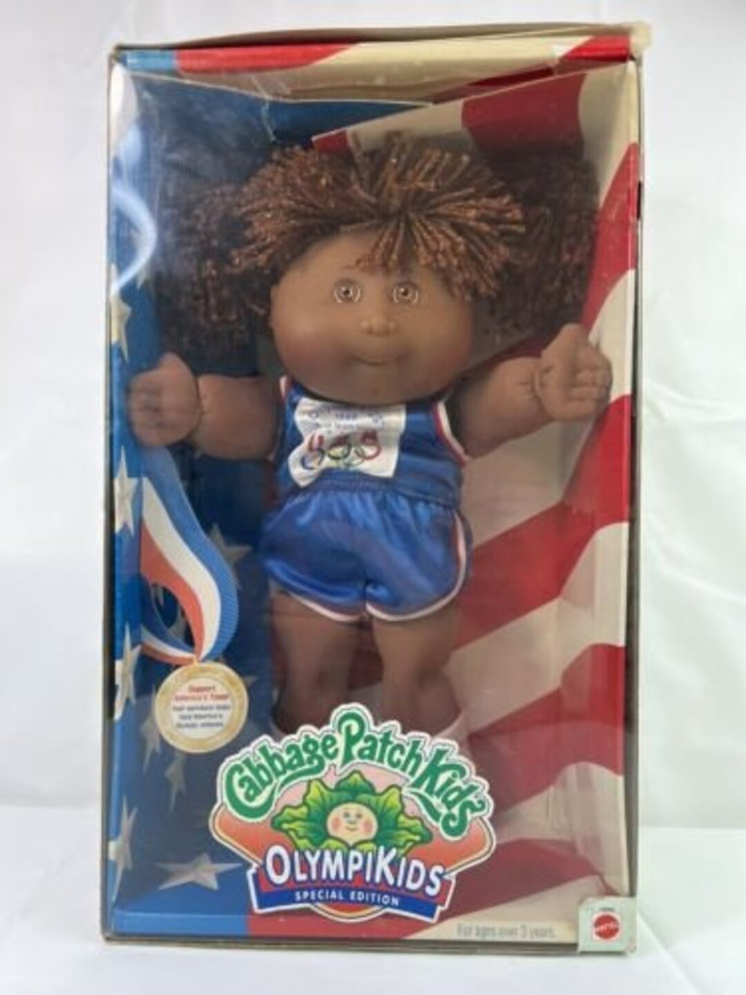 NIB 1996 Olympikids Cabbage Patch Doll Brown Hair Brown Eyes Marta
