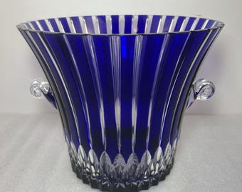 Secchiello per il ghiaccio vintage Ajka in cristallo di Castiglia blu cobalto, Ungheria, 24% piombo.