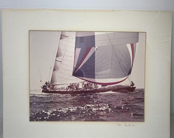 Vtg Tom Leutwiler Signed Sailing Photo Print SORC 1980 Matted Ocean Yacht Racing