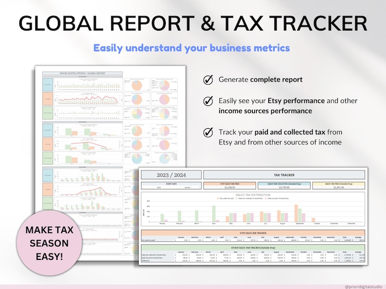 Etsy Seller Bookkeeping Spreadsheet Small Business Planner Income Expense Profit Tracker Google Sheets Excel Accounting Template Tax Tracker
