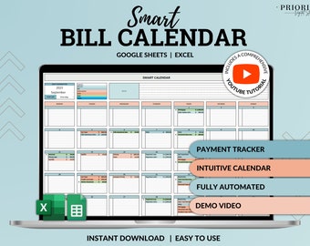 Hoja de cálculo de seguimiento de facturas Hojas de cálculo de Google Calendario de facturas de Excel Planificador de facturas inteligente mensual Calendario editable 2024 Rastreador de presupuesto de finanzas personales