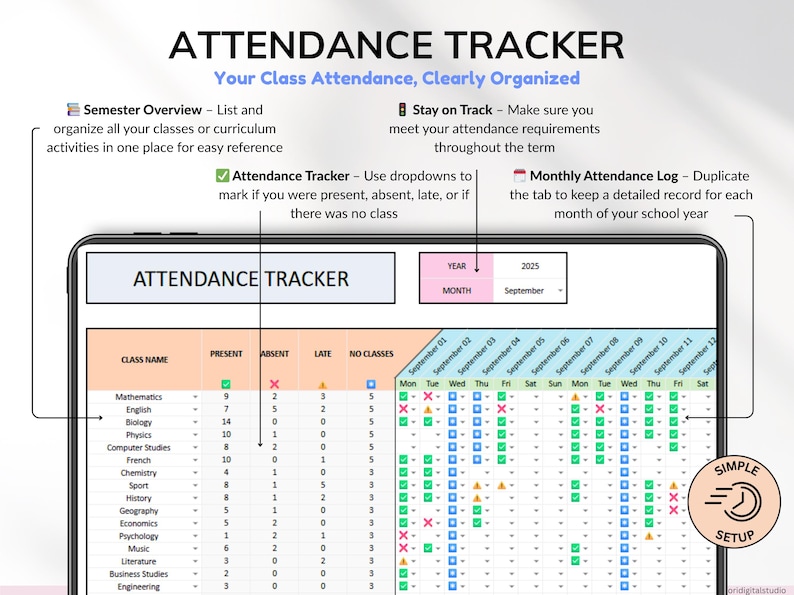 All-in-one student planner for college and school! Track assignments, exams, and deadlines. Includes finance tracker, class schedule, weekly calendar, to-do list, attendance log, reading tracker, contact list, and more. Prioritize tasks, monitor schoolwork, and visualize your schedule. Perfect academic planner for staying organized all semester. Ideal for students and college life!