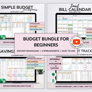 Planificateur budgétaire Chèque de paie mensuel Suivi des factures budgétaires Feuille de calcul Excel Google Sheets Bundle de suivi de l'amortissement de la dette Suivi boule de neige de l'endettement