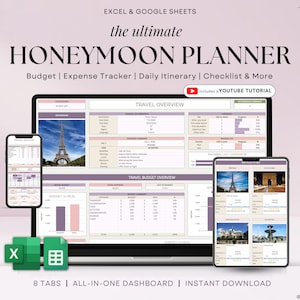 Honeymoon Travel Planner Google Sheets Excel Holiday Organizer Travel Budget Spreadsheet Travel Itinerary Vacation Planner Packing List