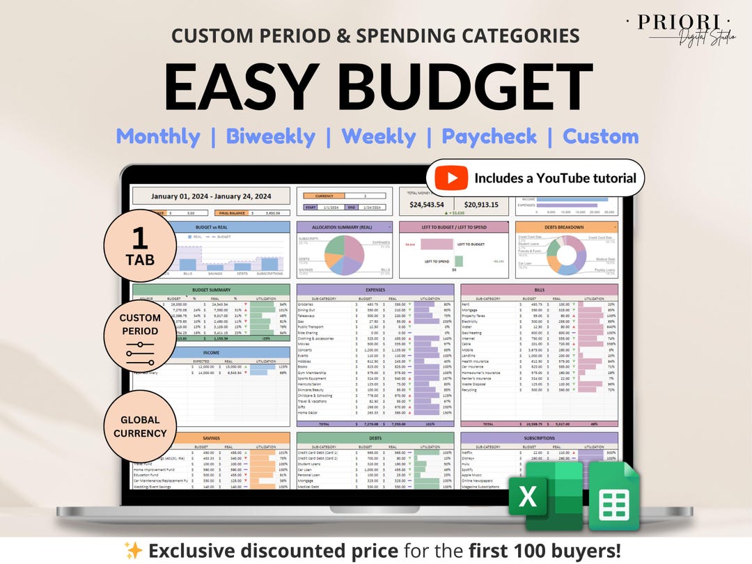 Budget Planner for Google Sheets Paycheck Budget Spreadsheet Excel ...