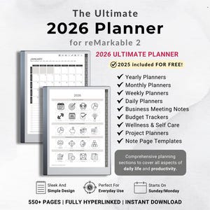 Digital Planner 2026 for reMarkable Daily Planner reMarkable Template Minimalist Hyperlinked Planner for reMarkable 2 Organization Planner