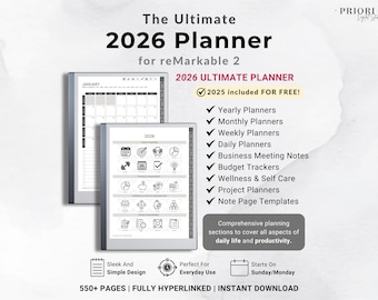 Digital Planner 2026 for reMarkable Daily Planner reMarkable Template Minimalist Hyperlinked Planner for reMarkable 2 Organization Planner