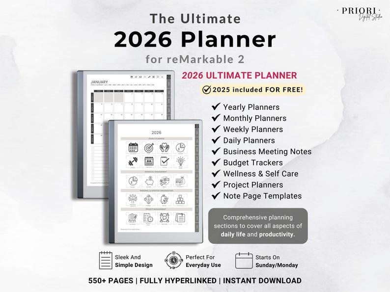 Digital Planner 2026 for Remarkable Daily Planner Remarkable Template ...