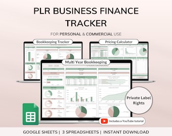 PLR Bookkeeping Spreadsheet Inventory Tracker Pricing Calculator Commercial Use PLR Google Sheets Bundle Master Resell Rights PLR Template