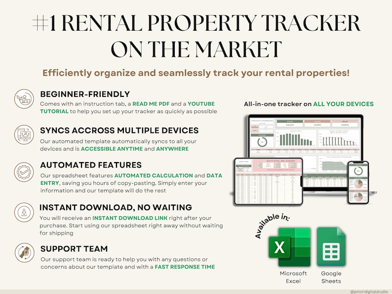 Rental Property Tracker Landlord Spreadsheet Multi Property Income and Expense Excel Google Sheets Rental Bookkeeping Rent Payment Tracker Tenant Ledger Property Management Real Estate Finances