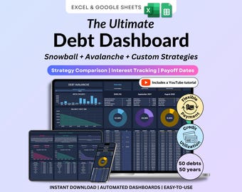 Schuldensneeuwbal lawinecalculator Spreadsheet Aangepast strategie voor schuldaflossing Tracker Creditcardlening Hypotheek Excel en Google Spreadsheets Schuldenvrij