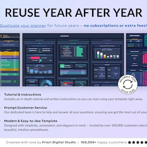Dark mode ADHD Life Planner designed in Google Sheets and Excel to help you stay organized with an all-in-one digital dashboard. Includes a 2026 calendar, weekly and monthly planners, to-do lists, time blocking, goal tracking, habit tracker, budget and savings trackers, debt tracker, meal planner, grocery list, fitness and hydration trackers. A simple, modern, and easy-to-use spreadsheet template for everyday life management.