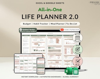 ライフプランナーテンプレート Googleスプレッドシート 予算トラッカー Excel ADHDデイリープランナー 習慣トラッカー デジタル月間カレンダー 2026 週次タイムブロッキング