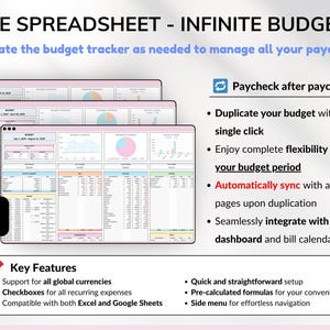 Paycheck Budget Spreadsheet Monthly Budget Weekly Budget Biweekly Debt Tracker Bill Tracker Financial Planner Excel Template Google Sheets