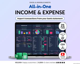 Hoja de cálculo de seguimiento de ingresos y gastos Seguimiento de gastos mensuales Plantilla de Hojas de cálculo de Google para finanzas personales Hoja de cálculo de Excel Modo oscuro Presupuesto