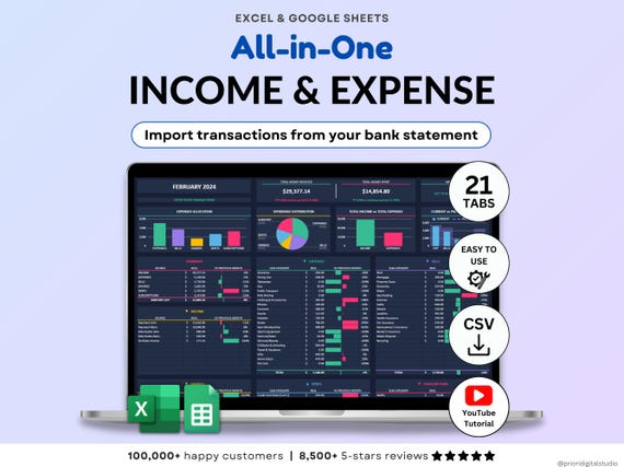 Income and Expense Tracker Spreadsheet Monthly Expense Tracker Personal Finance Google Sheets Template Excel Spreadsheet Dark Mode Budget