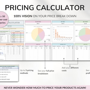 Pricing Calculator for Small Business Google Sheets Excel Business Tracker Handmade Products Pricing Template Profit Margin Pricing Guide