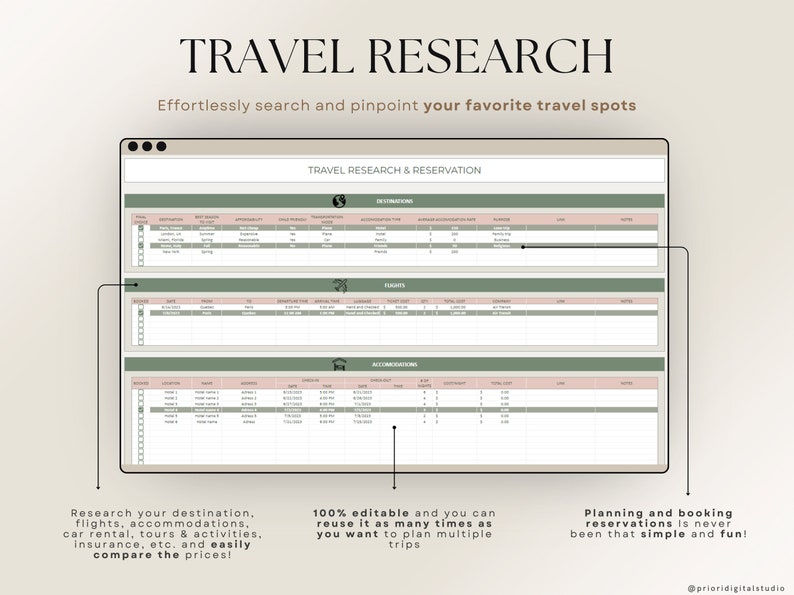 Honeymoon Travel Planner Google Sheets Excel Holiday Organizer Travel Budget Spreadsheet Travel Itinerary Vacation Planner Packing List
