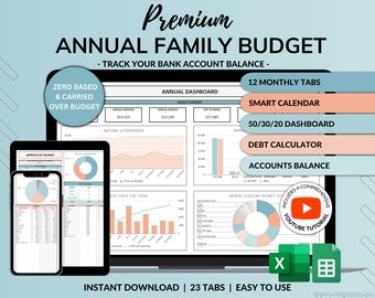 Family Annual Budget Spreadsheet Monthly Budget Biweekly Tracker Excel Google Sheets Couple Financial Planner Bill Calendar Debt Tracker