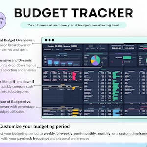 Paycheck Budget Planner Dark Mode Monthly Budget Bill Tracker Excel ...