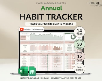 Yearly Habit Tracker Google Sheets ADHD Daily Habit Planner Weekly Goal Tracker Routine Planner ADHD Habit Tracker Excel 2026 Annual Habit