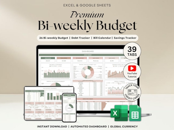 Bi Weekly Budget Spreadsheet Excel Paycheck Budget Tracker Google Sheets Semi-Monthly Couple Budget Planner Debt Tracker Savings Tracker