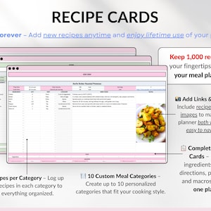 Weekly Meal Planner Spreadsheet for Google Sheets and Excel – organize your family meals, track recipes, plan grocery lists, monitor calories and macros, log hydration and weight, and manage food inventory automatically. Includes 15 tabs for recipes, meal scheduling, printable shopping lists, and weight loss tracking. Perfect for efficient meal planning and healthy eating.