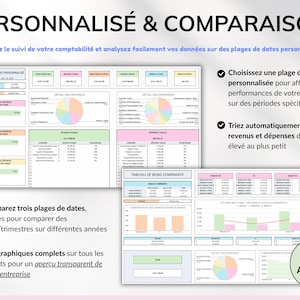 Tableur de comptabilité pour petites entreprises, modèle Excel et Google Sheets pour suivi des revenus, dépenses, profits, taxes et kilométrage. Planificateur financier intelligent, tableau de bord mensuel, trimestriel et annuel, suivi des transactions récurrentes. Idéal pour PME et entrepreneurs, gestion facile et efficace de la comptabilité, suivi des finances, modèle numérique tout-en-un pour petites entreprises et business.
