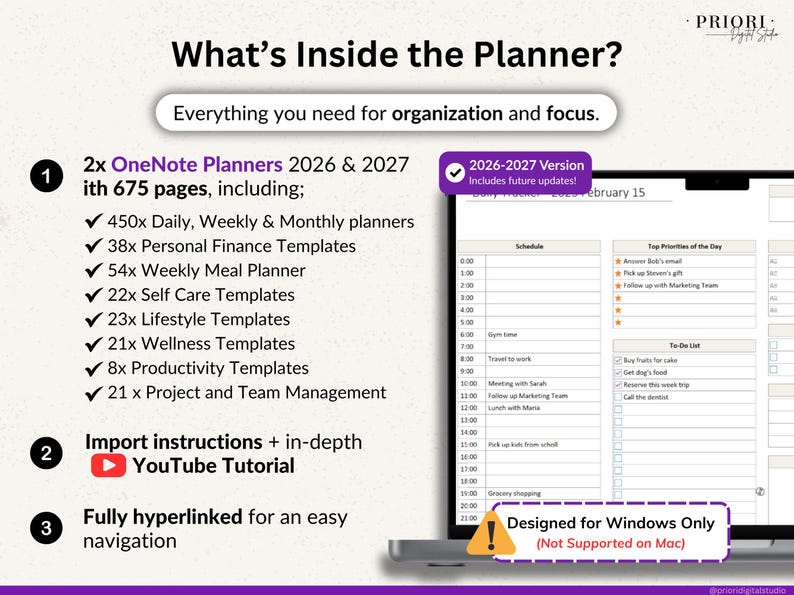 OneNote Planner 2026 2027 Digital OneNote Templates Hyperlinked Planner Daily Weekly Planner Organization Planner Professional OneNote 2026 2027