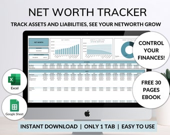 Net Worth Tracker Spreadsheet Google Sheet Excel Net Worth Calculator Finance Dashboard Assets Liabilities Template Personal Finance Planner