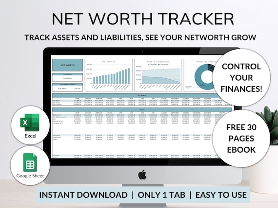 Net Worth Tracker Spreadsheet Google Sheet Excel Net Worth Calculator Finance Dashboard Assets Liabilities Template Personal Finance Planner