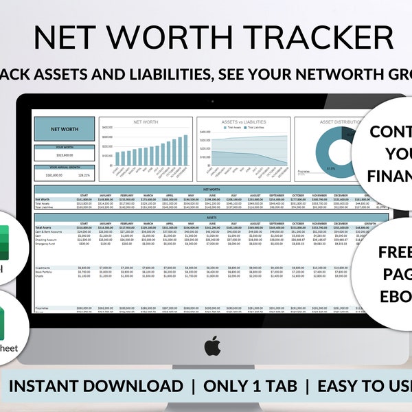 Net Worth Tracker Spreadsheet Google Sheet Excel Net Worth Calculator Finance Dashboard Assets Liabilities Template Personal Finance Planner