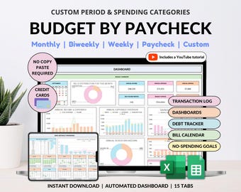 Paycheck Budget Spreadsheet Monthly Budget Weekly Budget Biweekly Debt Tracker Bill Tracker Financial Planner Excel Template Google Sheets