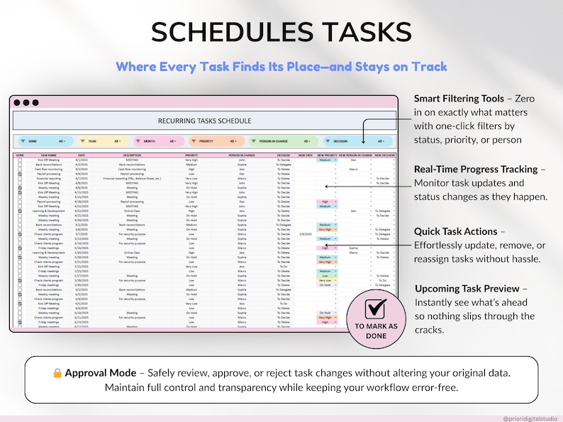 task tracker spreadsheet for Google Sheets digital to-do list and task manager template Excel daily planner for work and projects Google Sheets productivity dashboard team task tracker with priority labels project management spreadsheet for teams all-in-one task planning Google Sheet 
recurring task planner in Google Sheets weekly and monthly task overview template spreadsheet format smart task tracker for personal planning Google Sheets planner