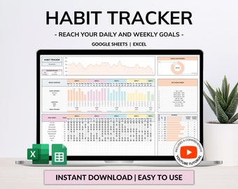 Habit Tracker Spreadsheet Google Sheets Excel Daily Habit Planner Weekly Goal Planner Digital Routine Dashboard Habit To Do List Template