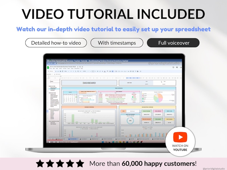 Small Business Bookkeeping Tracker Inventory Tracker Order Tracker Handmade Product Task Tracker Pricing Calculator Google Sheets Excel